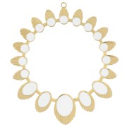 34mm St. steel round ethnic hollow pendant with epoxy resin - Gold - White x1