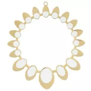 34mm St. steel round ethnic hollow pendant with epoxy resin - Gold - White x1