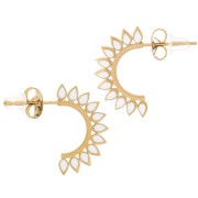 20mm 316L st. steel Ethnic open hoop earrings with epoxy resin - Gold - White x2