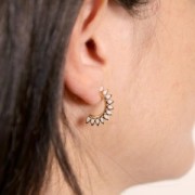 20mm 316L st. steel Ethnic open hoop earrings with epoxy resin - Gold - White x2