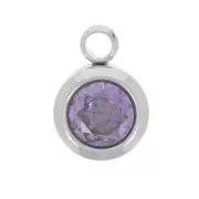 Birthstone charm 6 mm zirconium oxide February Stainless steel 304L Amethyst
