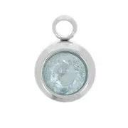 Birthstone charm 6mm zirconium oxide Mars - Stainless steel 304L Aquamarine