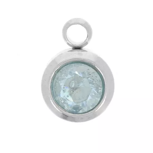 Birthstone charm 6mm zirconium oxide Mars - Stainless steel 304L Aquamarine