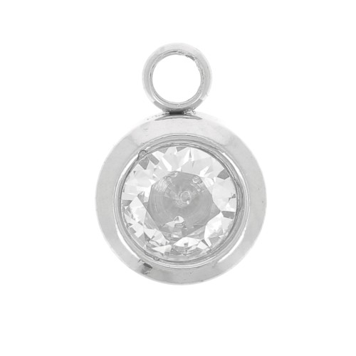 Birthstone charm 6mm zirconium oxide Avril - Stainless steel 304L - Crystal