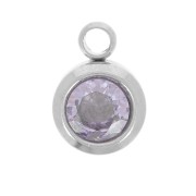 Birthstone charm 6mm zirconium oxide June Stainless steel 304L Light Amethyst|raw }}