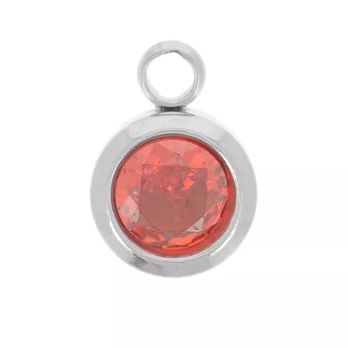 Birthstone charm 6 mm zirconium oxide July 304L stainless steel - Ruby