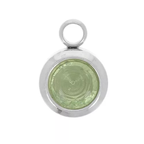 Birthstone charm 6 mm zirconium oxide August 304L stainless steel - Peridot