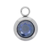 Birthstone charm 6 mm zirconium oxide September Stainless steel 304L - Sapphire