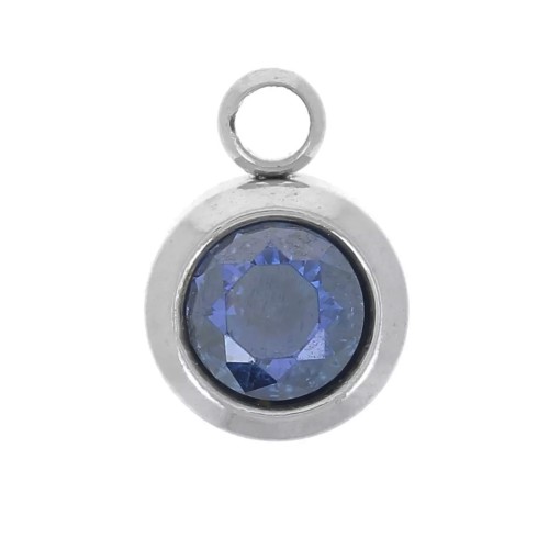 Birthstone charm 6 mm zirconium oxide September Stainless steel 304L - Sapphire