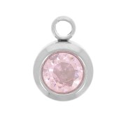 Birthstone charm 6 mm zirconium oxide October 304L stainless steel - Pink|raw }}