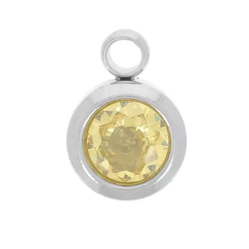 Birthstone charm 6 mm zirconium oxide November 304L stainless steel - Yellow