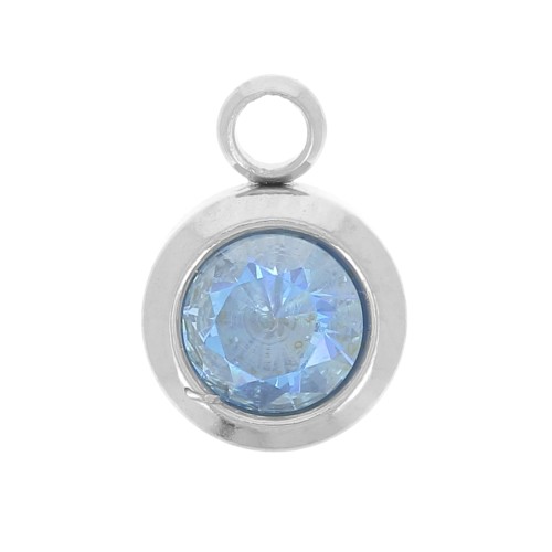 Birthstone charm 6 mm zirconium oxide December 304L stainless steel - Blue