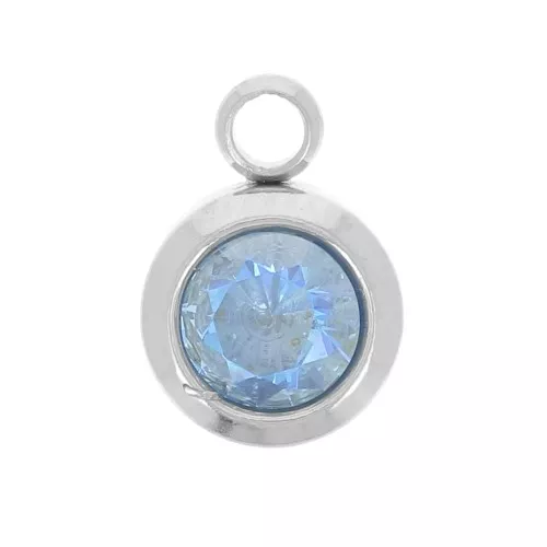Birthstone charm 6 mm zirconium oxide December 304L stainless steel - Blue