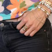 304L stainless steel Rectangular star ring S.53 to S.57 for 3mm cabochon - Gold x1