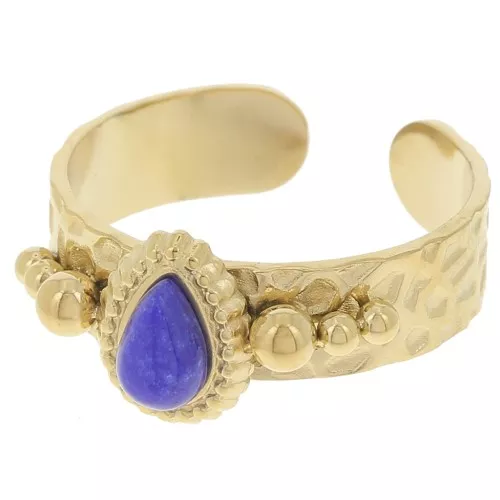 304L stainless steel Ethnic ring - gemstone cabochon S.52 à 56 - Sodalite x1