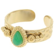 304L stainless steel Ethnic ring - gemstone cabochon S.52 à 56 - Aventurine x1|raw }}