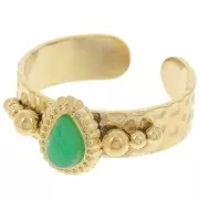 304L stainless steel Ethnic ring - gemstone cabochon S.52 à 56 - Aventurine x1