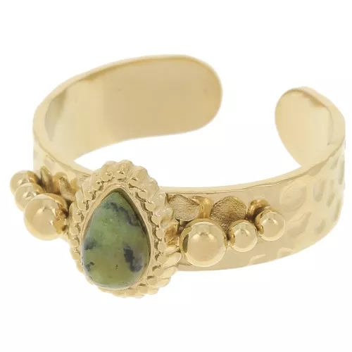 304L stainless steel Ethnic ring - gemstone cabochon S.52 à 56 - African turquoise
