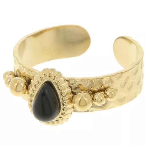 304L stainless steel Ethnic ring - gemstone cabochon S.52 à 56- black onyx x1
