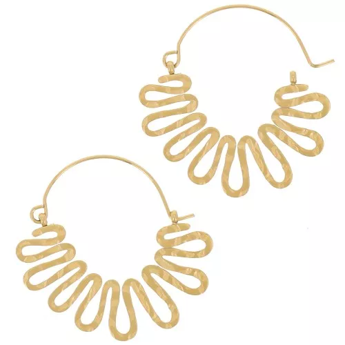 34x35mm 304L Stainless Steel Hammered wave hoops - Gold x2