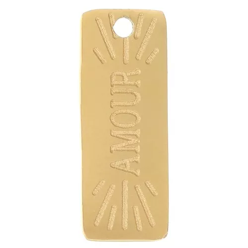 Rectangle charm 13x5 mm - Love pattern - 304L Gold stainless steel x1