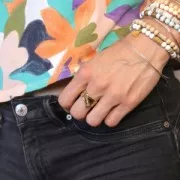 Rectangle charm 13x5 mm - Love pattern - 304L Gold stainless steel x1