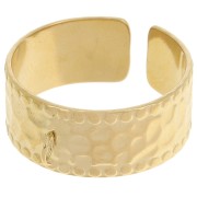 Wide, hammered, adjustable ring with an open band - Sizes 53–58, 304L Stainless Steel, Gold-Plated