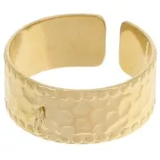 Wide, hammered, adjustable ring with an open band - Sizes 53–58, 304L Stainless Steel, Gold-Plated