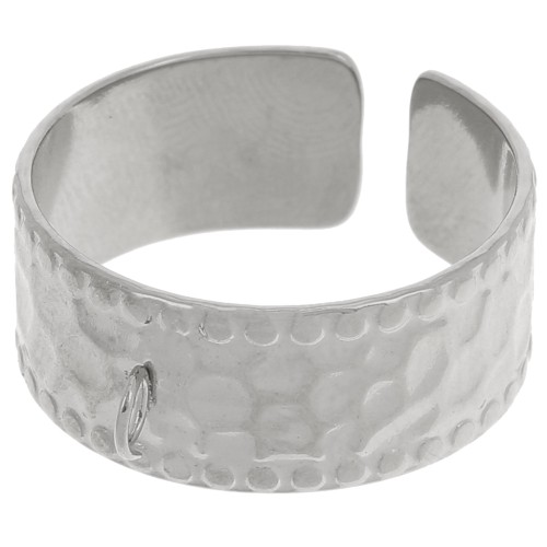 Wide adjustable hammered ring and open ring - S.53 to 58 Stainless steel 316L