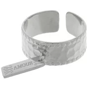 Wide adjustable hammered ring and open ring - S.53 to 58 Stainless steel 316L