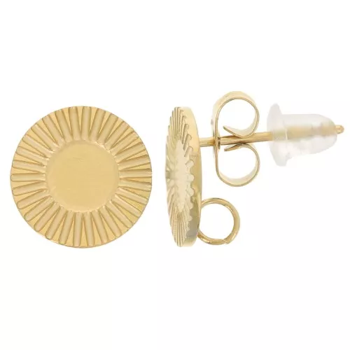 10mm 304L stainless steel round textured earstuds for 5mm cabochon - Gold x2