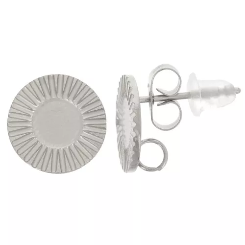 10mm 304L stainless steel round textured earstuds for 5mm cabochon x2