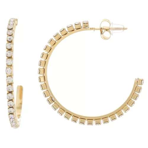 36mm Stainless steel 316L Fine hoop earrings with zirconium oxides Gold x2