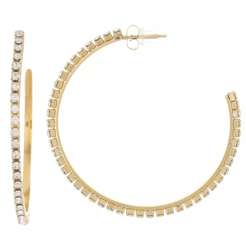 51mm Stainless steel 316L Fine hoop earrings with zirconium oxides Gold x2