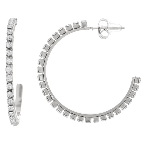 36mm Stainless steel 316L Fine hoop earrings with zirconium oxides x2