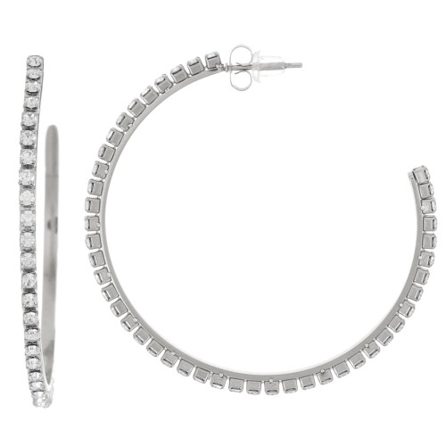 51mm Stainless steel 316L Fine hoop earrings with zirconium oxides x2