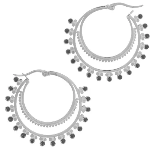 40mm 316L stainless steel Oriental and epoxy resin hoop earrings - Black x2