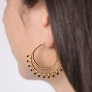 40mm 316L stainless steel Oriental and epoxy resin hoop earrings - Black x2