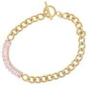 6mm 304L Stainless Steel Curb Bracelet with zirconium oxides - Gold - Pink x19.5cm