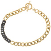 6mm 304L St. Steel Curb Bracelet with zirconium oxides - Gold - Black x19.5cm