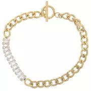 Bracelet Curb 6mm with zirconium oxides Stainless steel 304L Gold Crystal x19cm