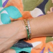 Bracelet Curb 6mm with zirconium oxides Stainless steel 304L Gold Crystal x19cm