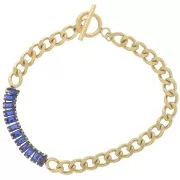 6mm 304L St. Steel Curb Bracelet with zirconium oxides - Gold - Blue x19.5cm