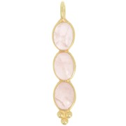 32x6mm Long pendant with 3 gemstones - Fine Gold Plated - Rose quartz x1