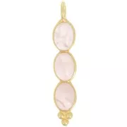 32x6mm Long pendant with 3 gemstones - Fine Gold Plated - Rose quartz x1
