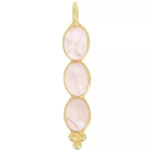 32x6mm Long pendant with 3 gemstones - Fine Gold Plated - Rose quartz x1