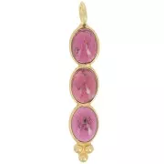 32x6mm Long pendant with 3 gemstones - Fine Gold Plated - Garnet x1