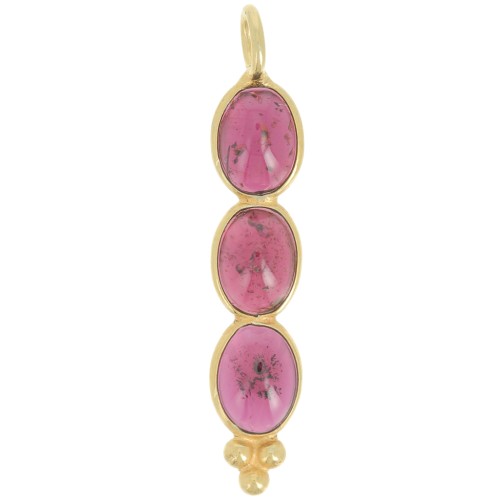 32x6mm Long pendant with 3 gemstones - Fine Gold Plated - Garnet x1