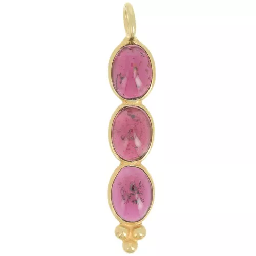 32x6mm Long pendant with 3 gemstones - Fine Gold Plated - Garnet x1
