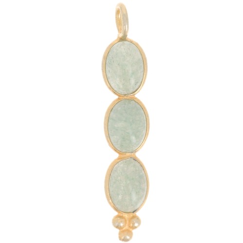 32x6mm Long pendant with 3 gemstones - Fine Gold Plated - Aventurine x1